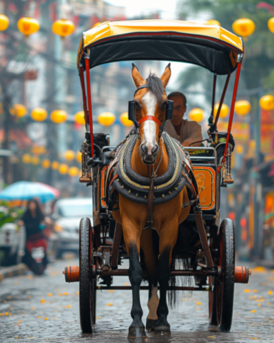 A traditional 'kalesa' ride through the cobbled streets of Manila.