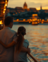 A father and daughter on an evening cruise on the Danube River