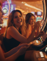 Women enjoying slots in a Las Vegas casino.