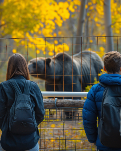 Group observing a bear from a safe distance.