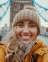 Smiling woman taking a selfie on Tower Bridge