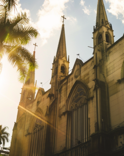 Low-angle shot of the Se Cathedral in Sao Paulo, Brazil