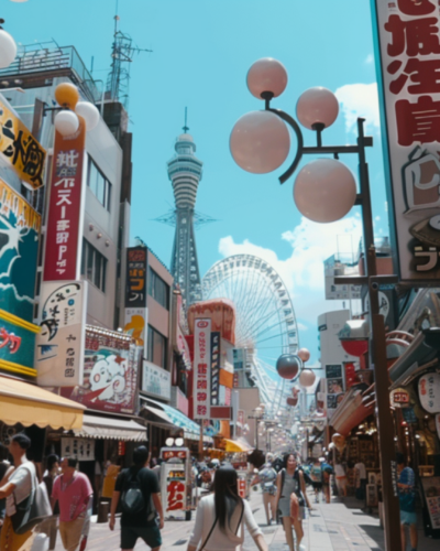 People walking along the street in Dotonbori in Osaka, Japan