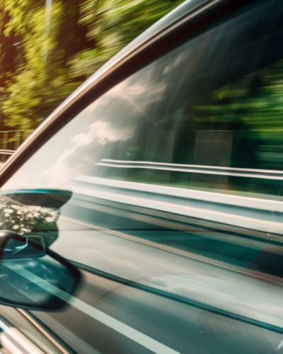 A car speeding on a highway in Warsaw, Poland