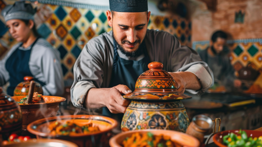 Moroccan chef shares secrets of traditional tagine with a traveler.
