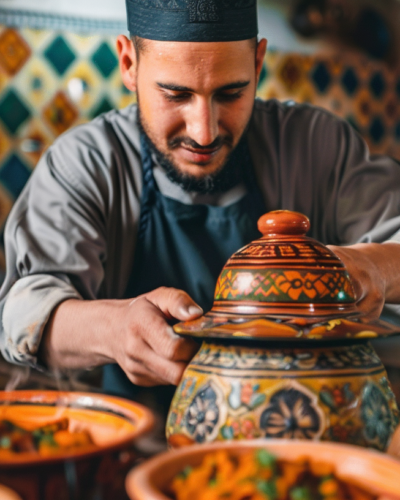 Moroccan chef shares secrets of traditional tagine with a traveler.
