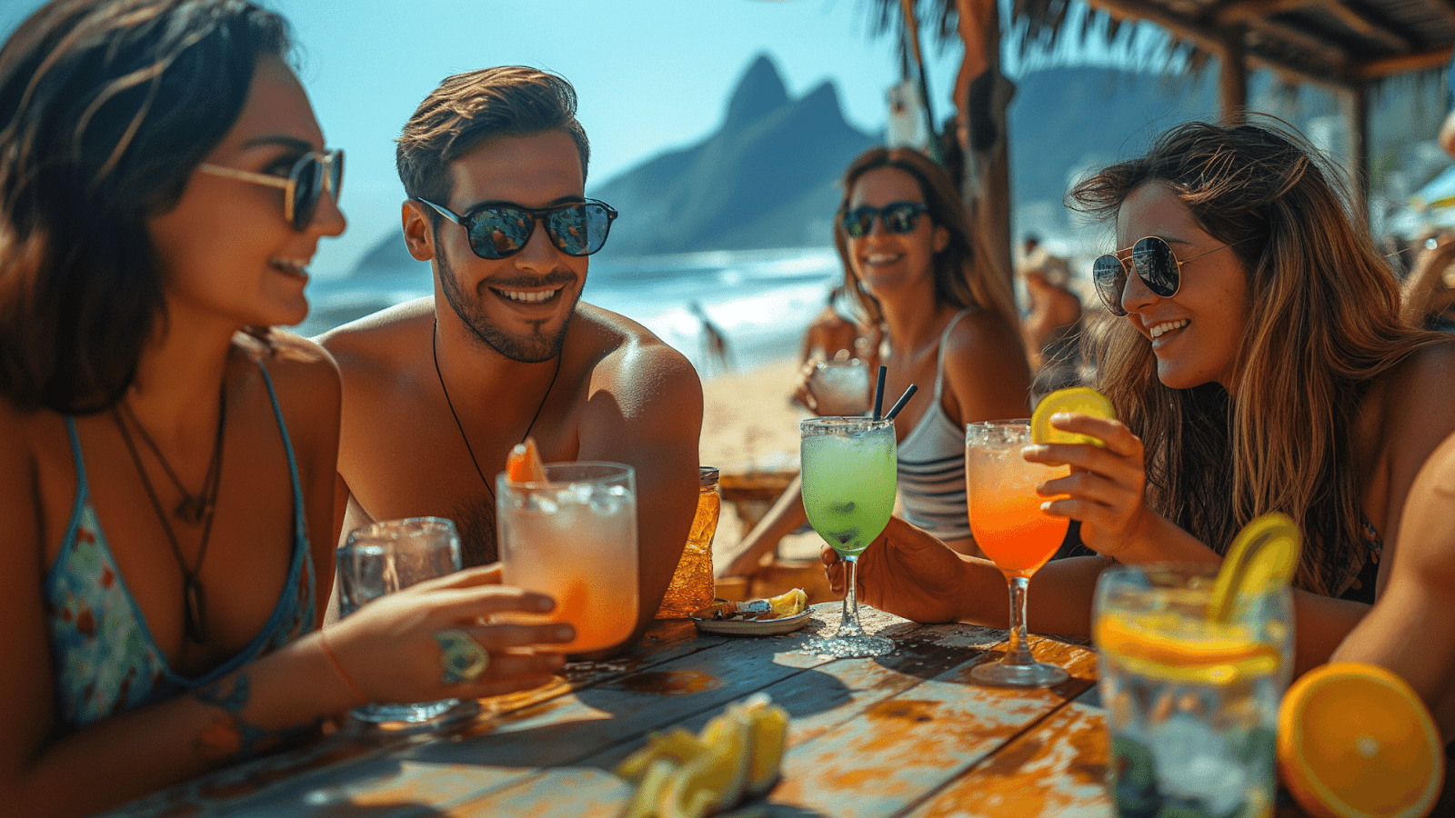 Friends at a beach bar in Rio de Janeiro