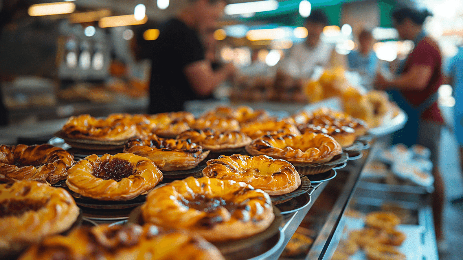 An array of delicious pastries at a Lisbon market