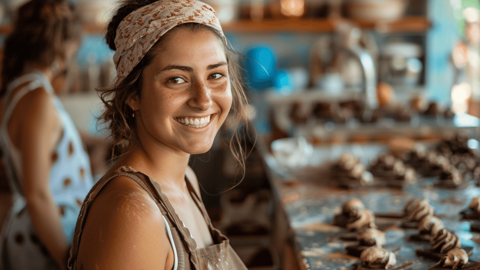 A woman enjoying a chocolate-making workshop at Zaabär