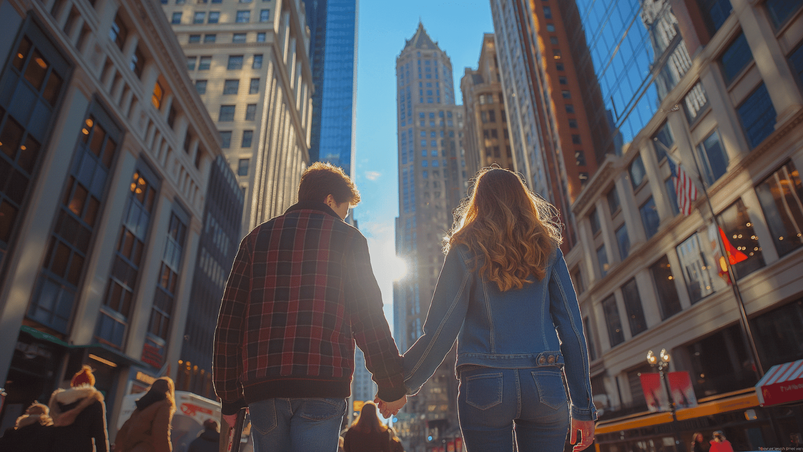 A couple walking in downtown Chicago