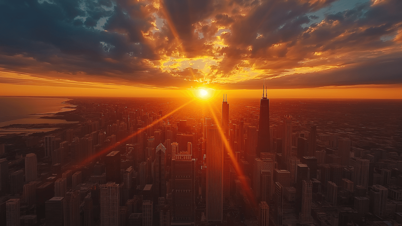 Dramatic sunset over the Chicago skyline