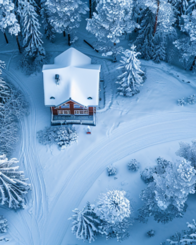 An aerial shot of a secluded vacation rental in Courchevel, France.