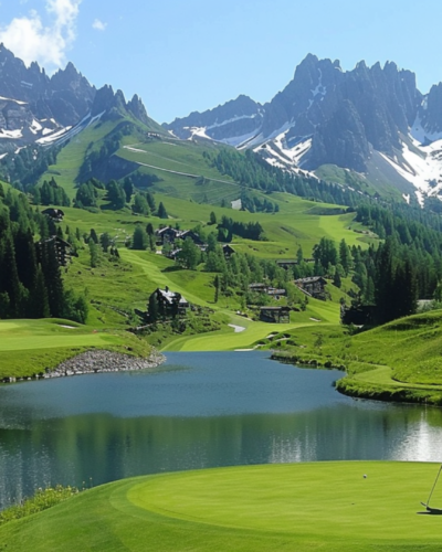 A man playing golf at a course in Courchevel, France