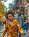 A family exploring Old City, Philadelphia, near historic landmarks like Independence Hall.